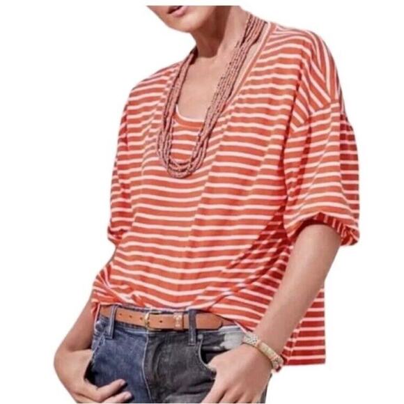 Cabi Slouchy Oversized Orange White Stripe Short Sleeve Boxy Top Women’s Size M - Picture 3 of 10